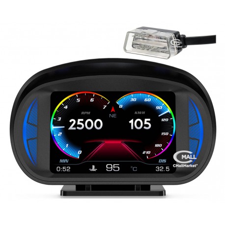 Monitor HUD OBD2 CAN GPS CMP2 (Temperatura, RPM, Velocidad, Voltaje, Turbo, Inclinación) Tablero Dashboard