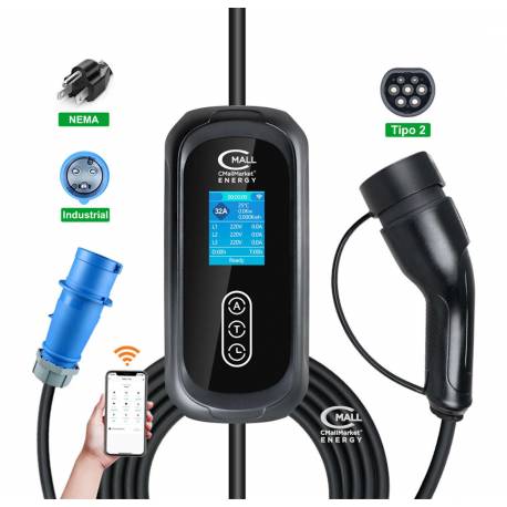 Cargador Portatil Inteligente 7kW Viajero AC Tipo 2 IEC 62196-2 Mennekes Vehiculos Electricos EV PHEV - CMall ENERGY CME