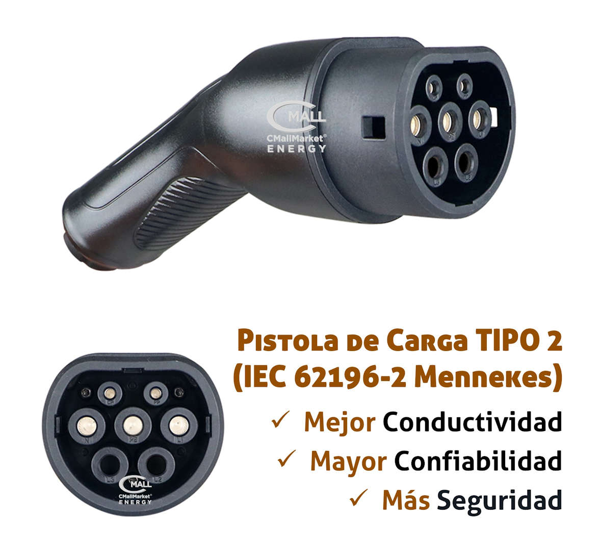 Cable Extension (Manguera) Tipo 2 para Cargador Fijo o Portatil de Vehiculos Electricos EV PHEV (Repuesto) - CMall ENERGY CME