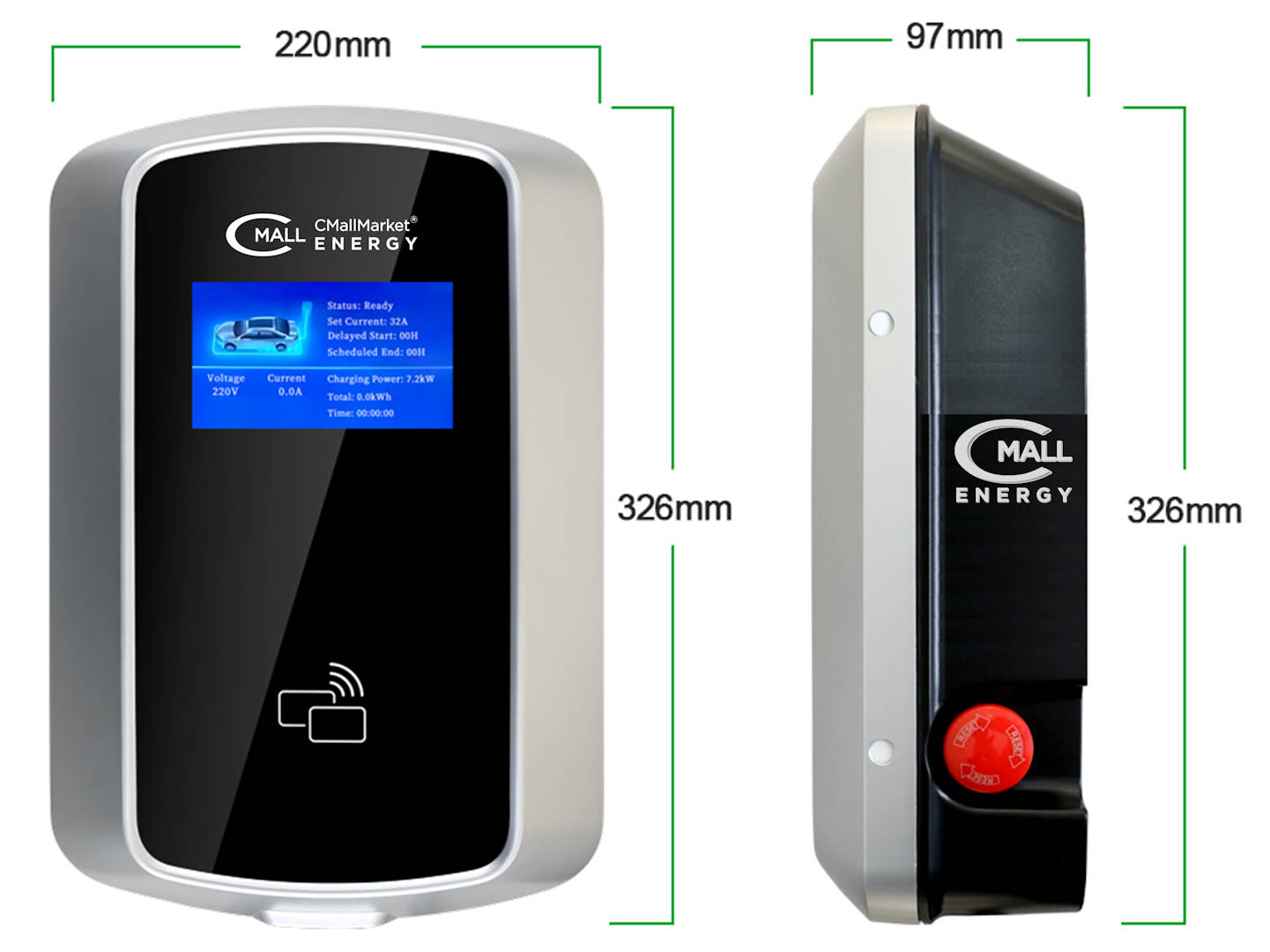 Cargador Fijo Inteligente 7kW OCPP (Estacion Carga tipo wall box) AC Tipo 1, Tipo 2 o GB/T Vehiculos Electricos EV Hibridos PHEV CMall ENERGY CME