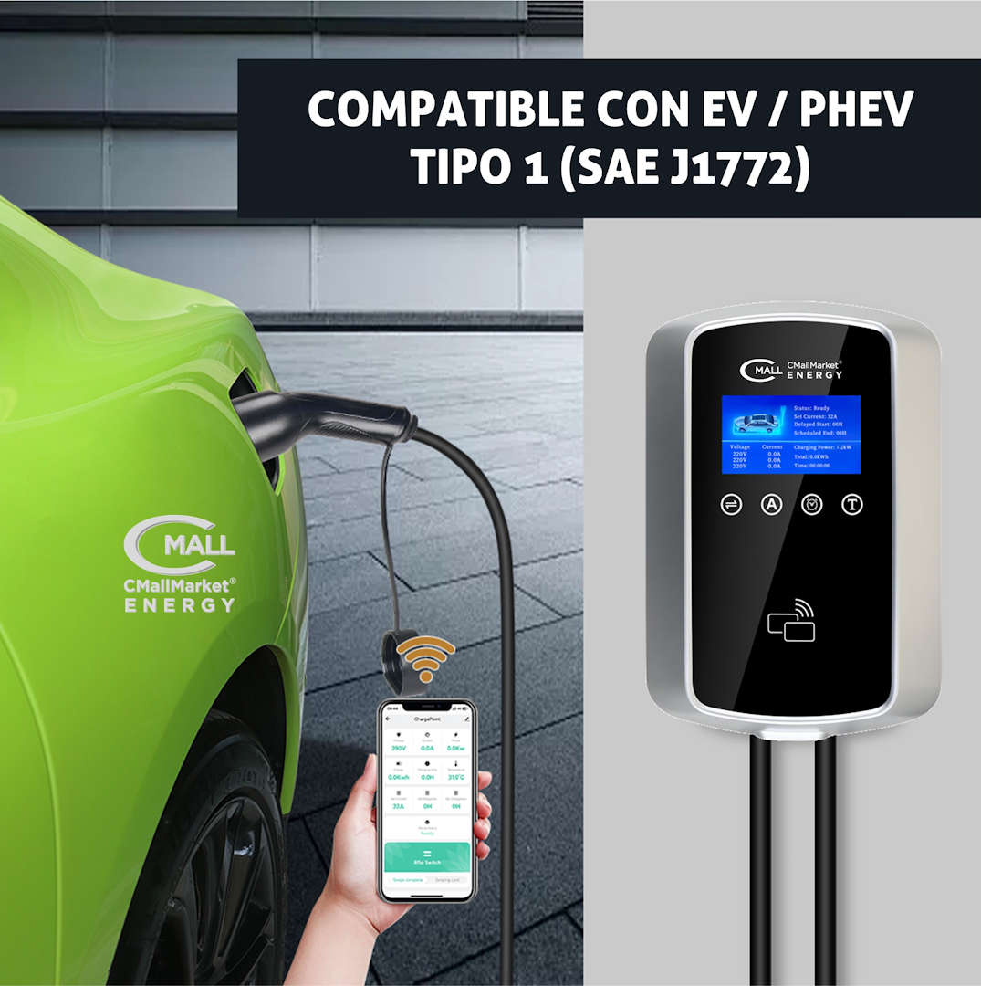 Cargador Fijo Inteligente 7kW (Estacion Carga tipo wall box) AC Tipo 1 (SAE J1772) Vehiculos Electricos EV / PHEV - CMall ENERGY CME