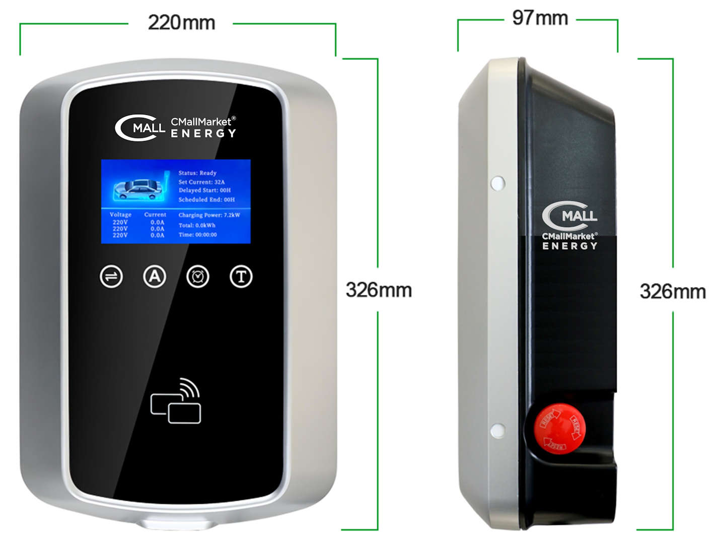 Cargador Fijo Inteligente 7kW (Estacion Carga tipo wall box) AC Tipo 2 (IEC 62196-2 Mennekes) Vehiculos Electricos EV Hibridos PHEV CMall ENERGY CME