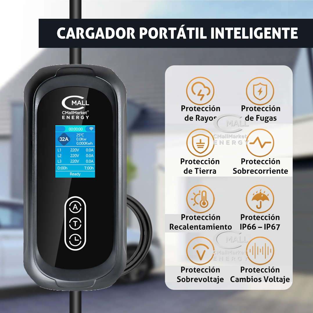 Cargador Portatil Inteligente 7kW (Cargador Viajero) AC Tipo 1 (SAE J1772) Vehiculos Electricos EV e Hibridos PHEV - CMall ENERGY CME
