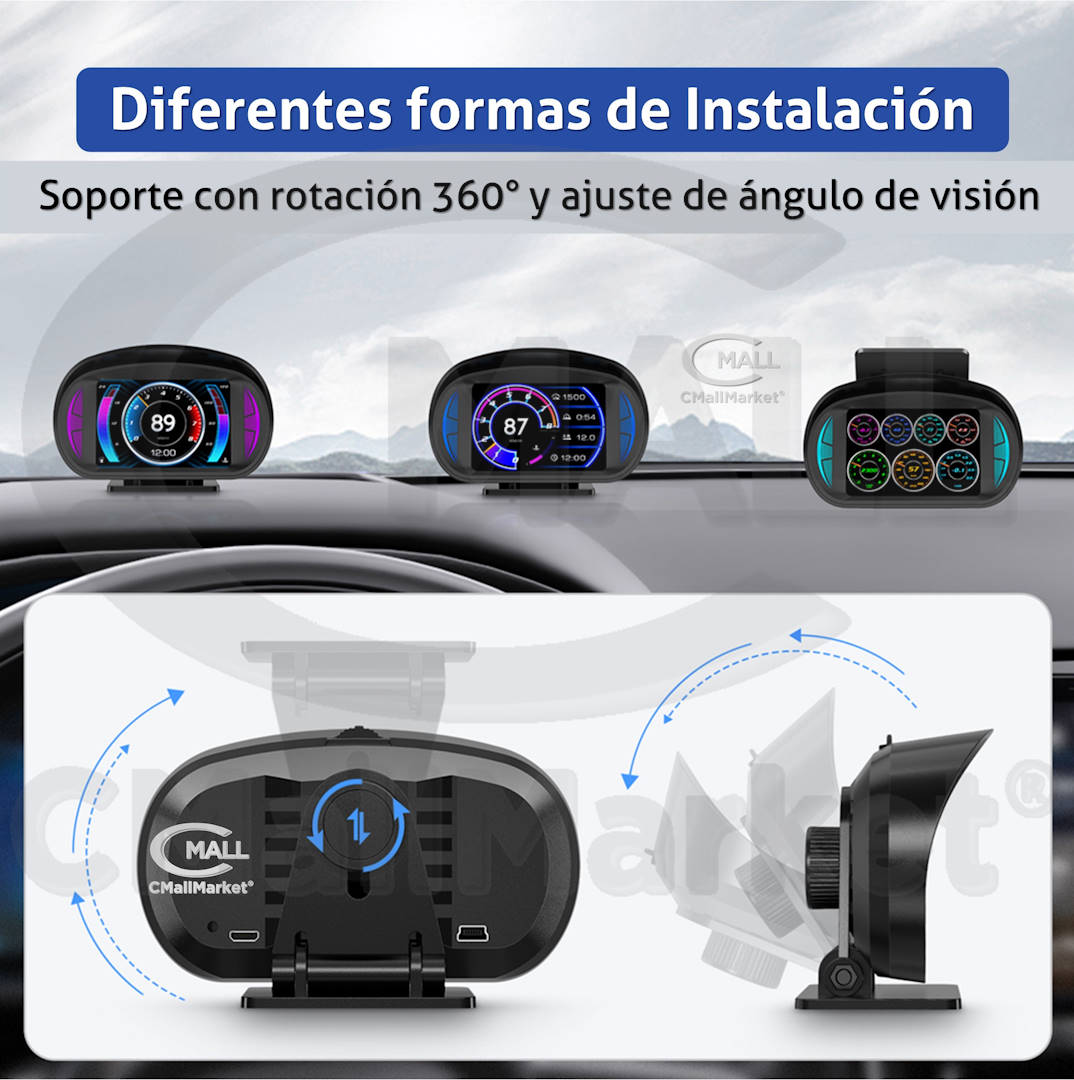 Monitor HUD OBD2 CAN GPS CMP2 Computador de Viaje Indicadores Relojes Testigos CMall Market ®