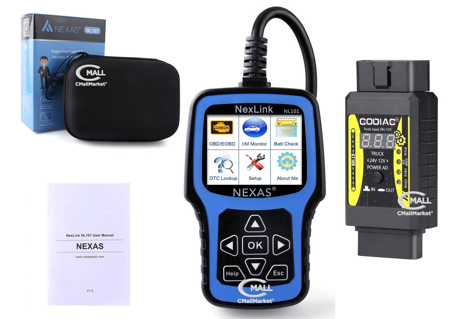 Scanner NEXAS NexLink NL101 OBD2 CAN con Convertidor de Voltaje 24V