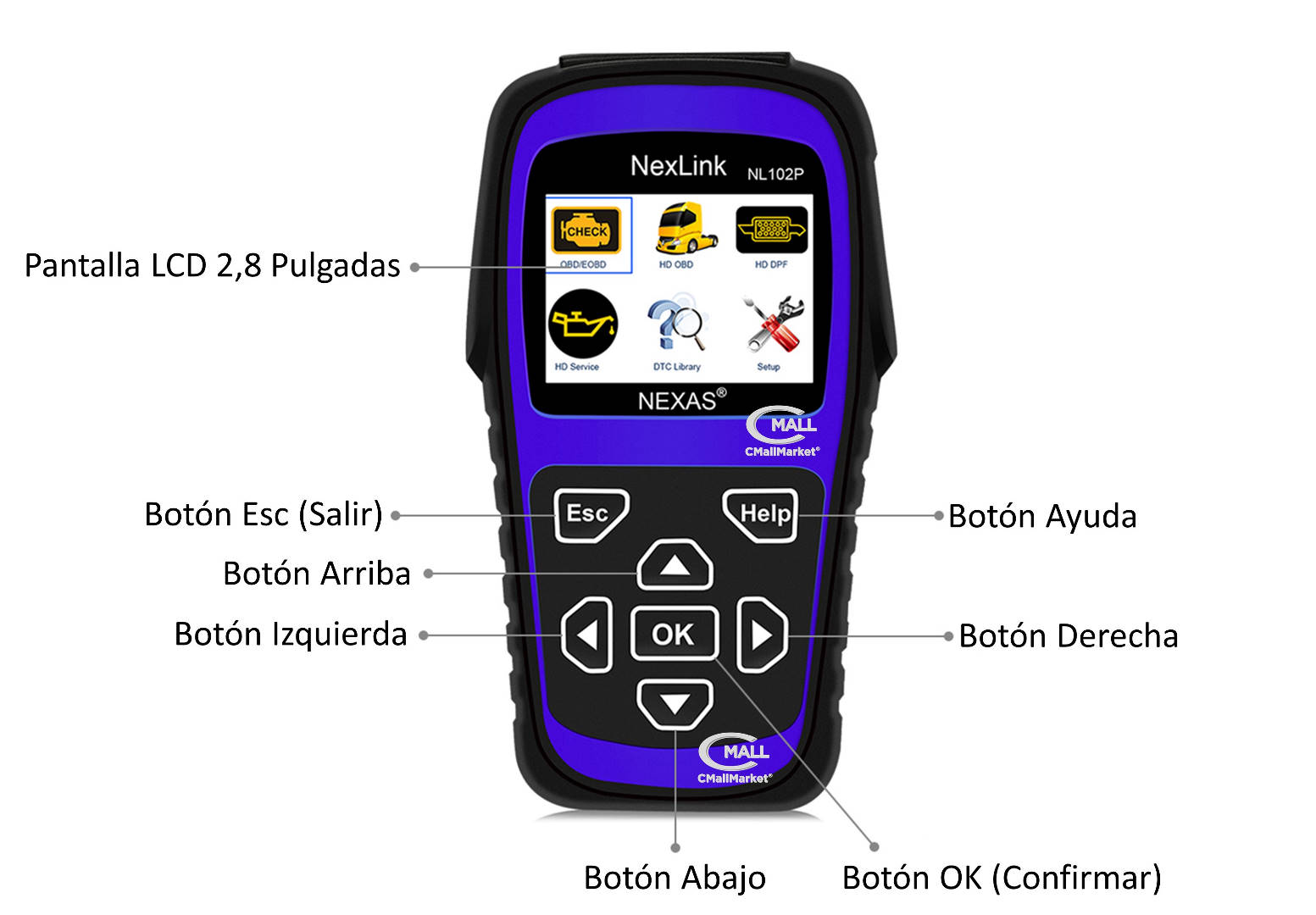 Scanner NEXAS NL102P OBD2 CAN EOBD HDOBD J1939 J1708 de 12V y 24V CMALL MARKET
